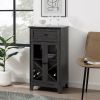Classic Glass-Door Bar Cabinet with Bottle Storage – Graphite